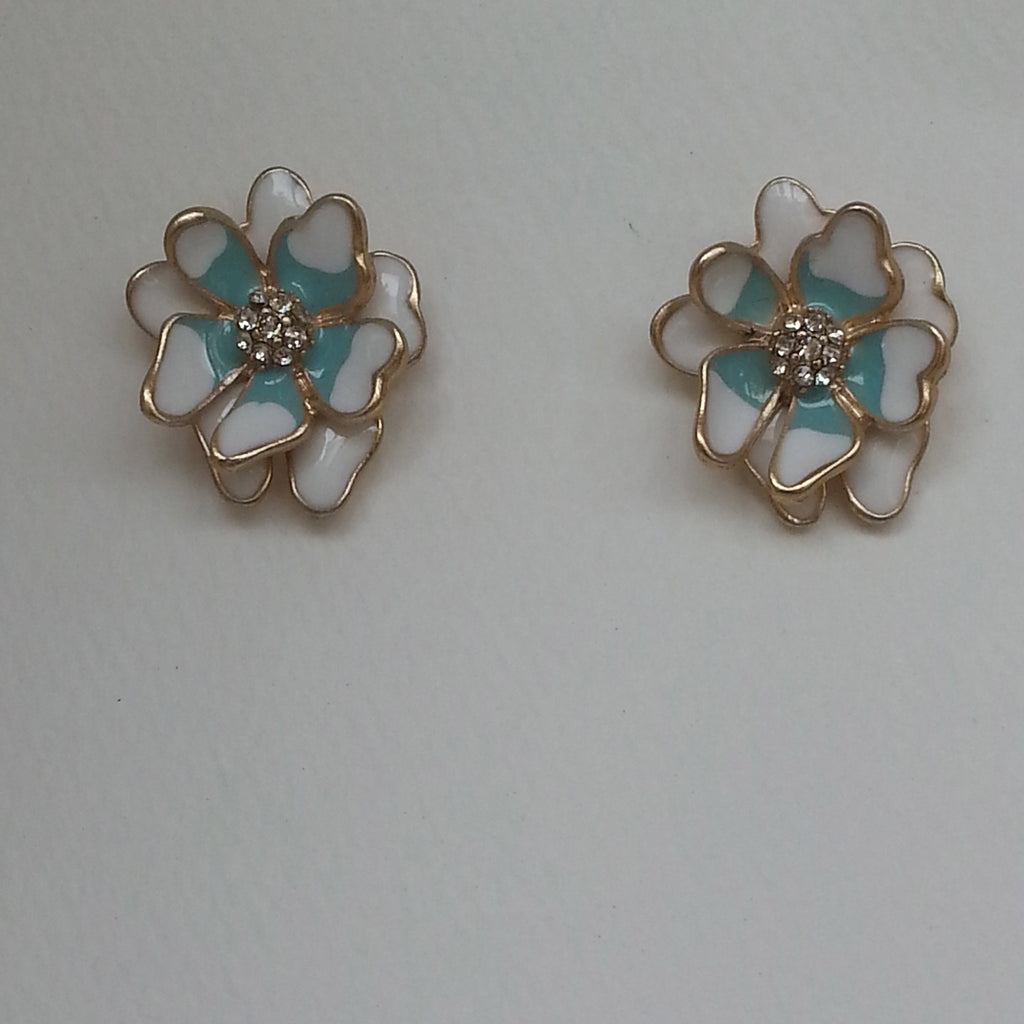 Turquoise & White Flower Studs