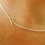 Initial Necklace - Gold Initial, Silver Chain