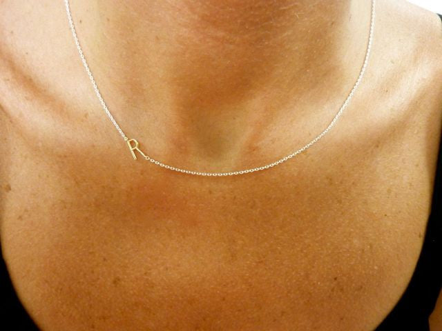 Initial Necklace - Gold Initial, Silver Chain
