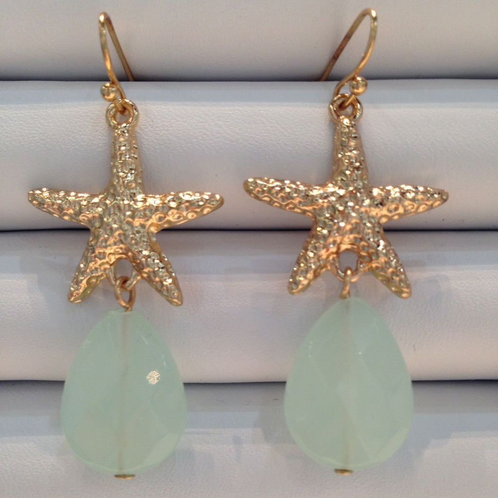 Starfish Minty Seaglass Drop Earrings