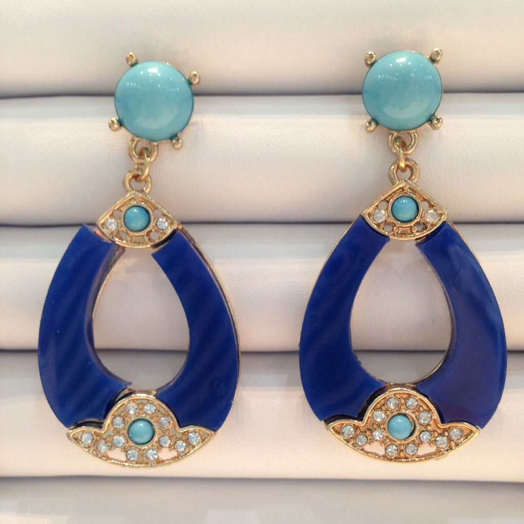 Navy Deco Drop Earrings