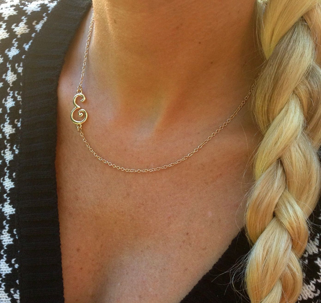 Asymmetrical Script Initial Necklace