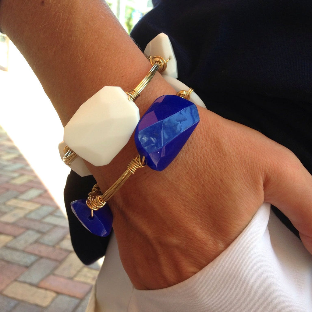 Blue & White Wire Wrapped Bangle Set
