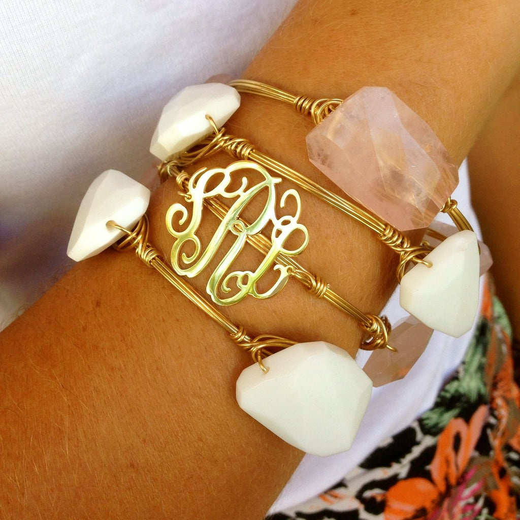 Lace Monogram Wire Wrapped Stone Bangle