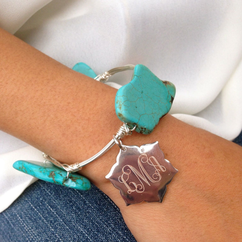 Magnolia Charm Wire Wrapped Turquoise Bangle