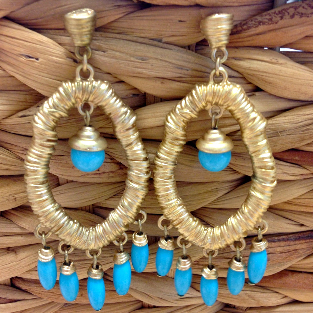 Turquoise and Gold Dangle Earrings