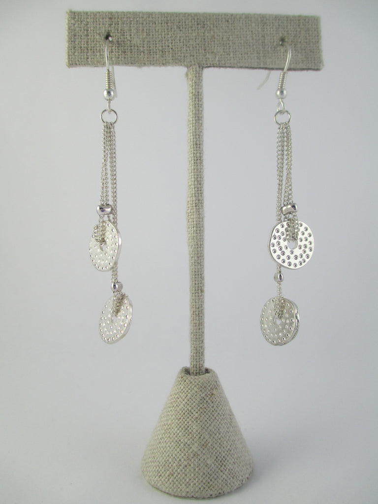 Silver Chain & Disc Drop Earrings
