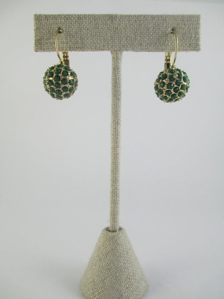 Pave Green Jeweled Drop Earrings