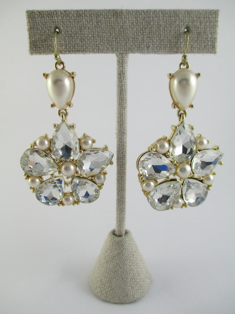 Rose Pearl and Crystal Flower Earrings