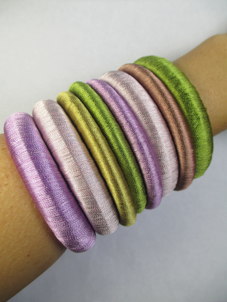 Lilac & Green Thread Bangle Bracelet Set