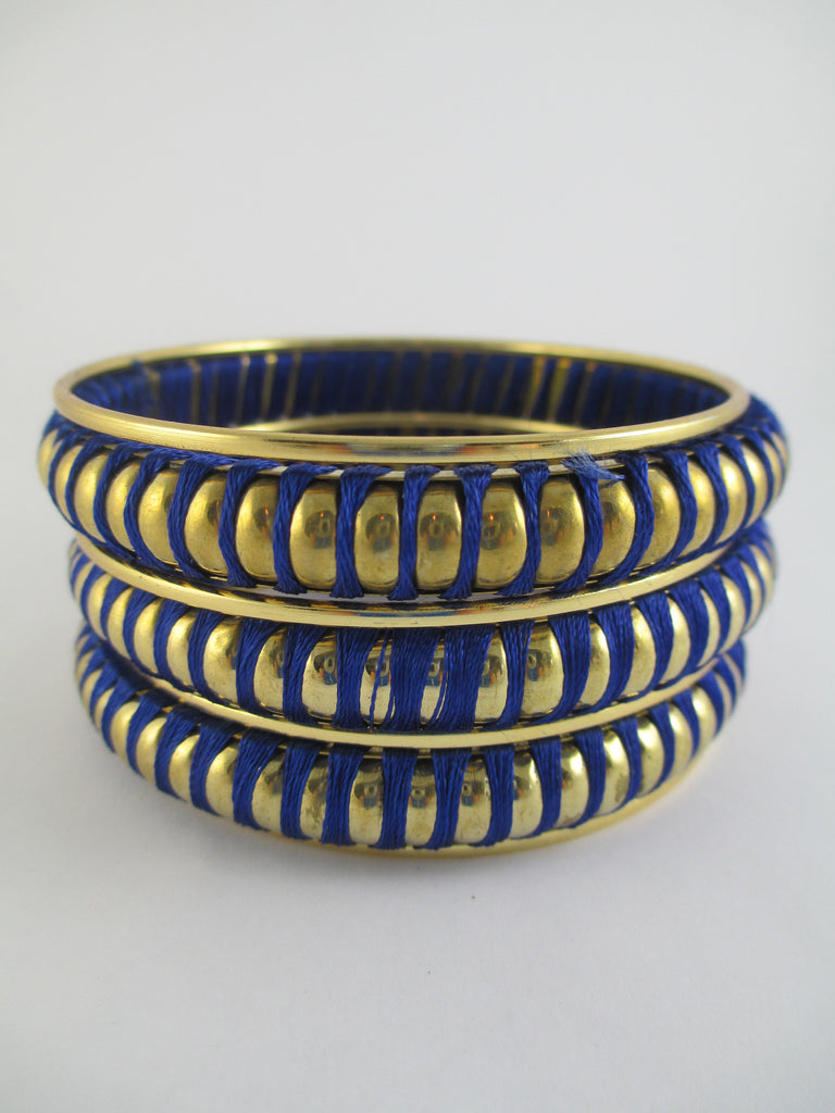Cobalt & Gold Thread Bangle Bracelet Set