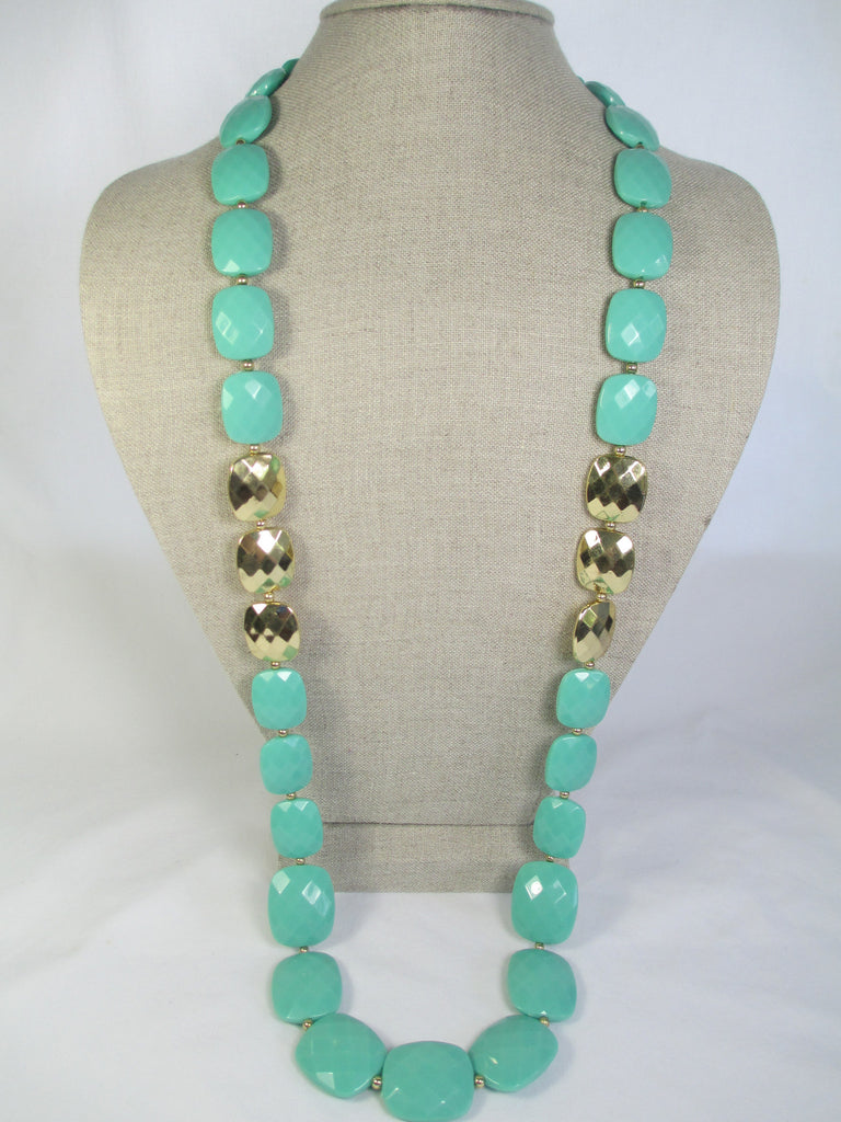 Long Mint Square Bead Necklace