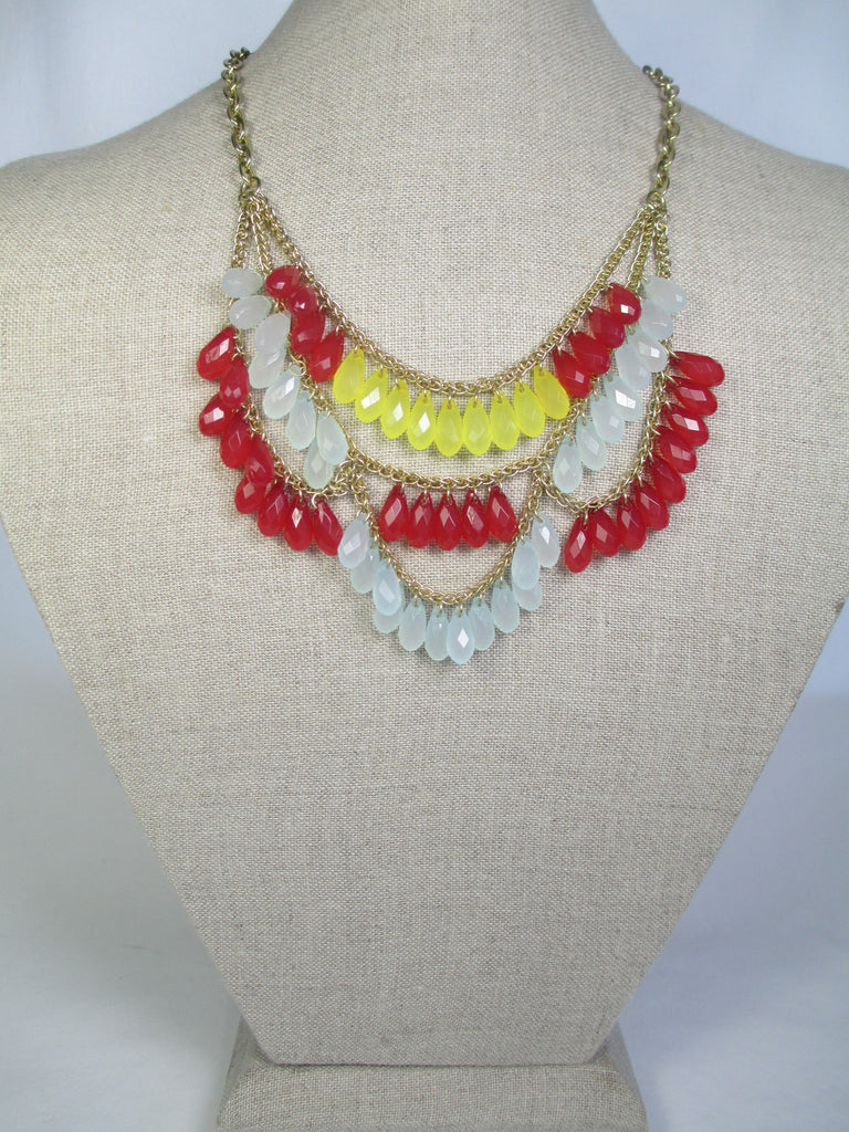 Summer Color Layered Tear Drop Beaded Necklace