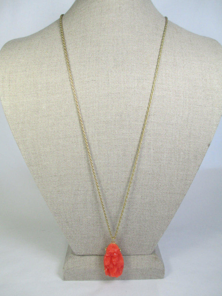 Neon Coral Rock Pendant Necklace