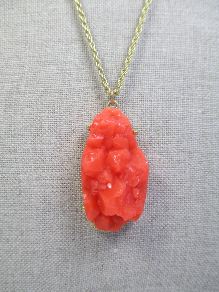 Neon Coral Rock Pendant Necklace