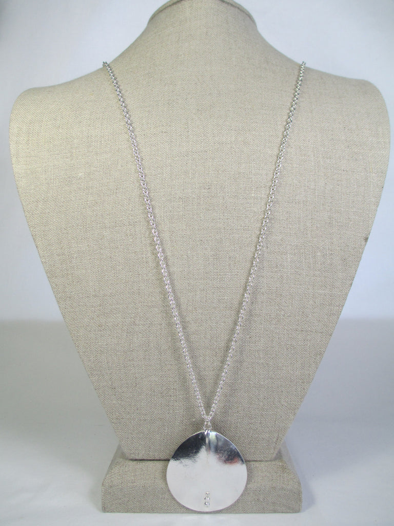 Long Silver Disc Pendant Necklace