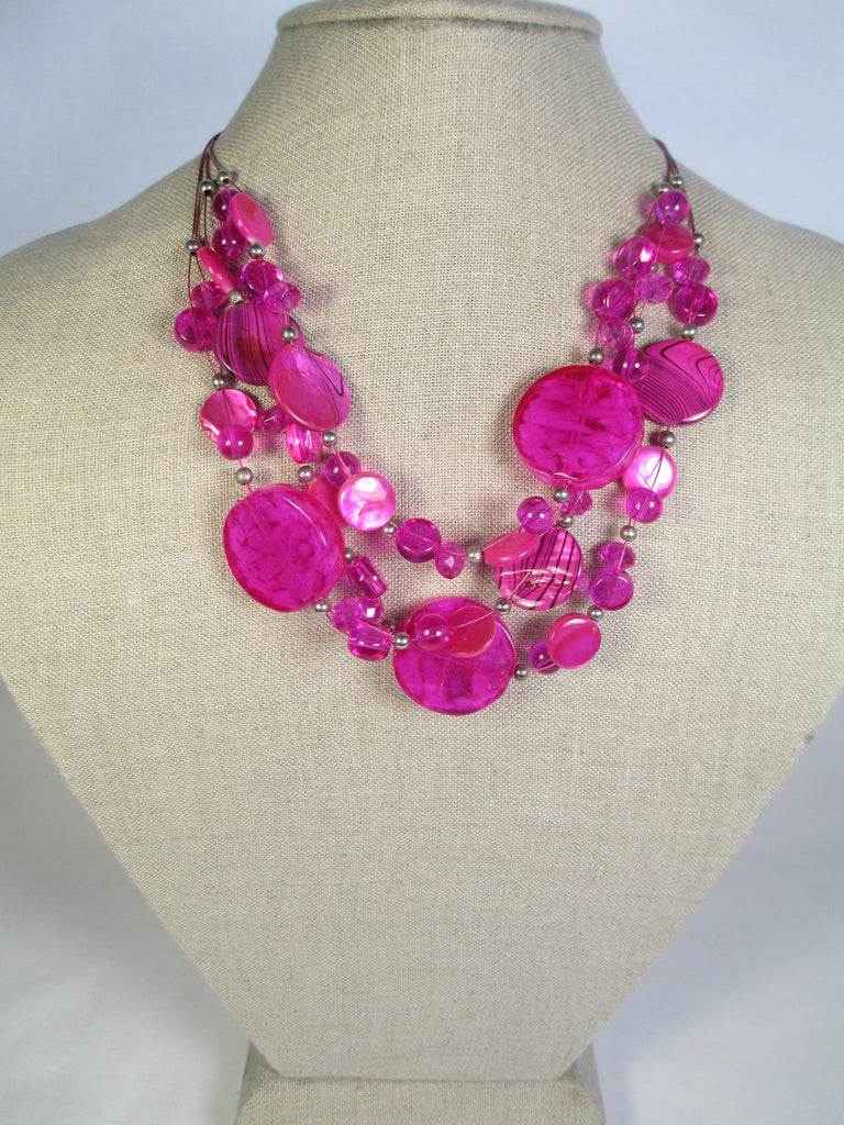 Hot Pink Glass Bead Layered Necklace