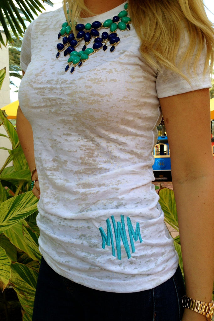 White Monogrammed Burn Out T-Shirt