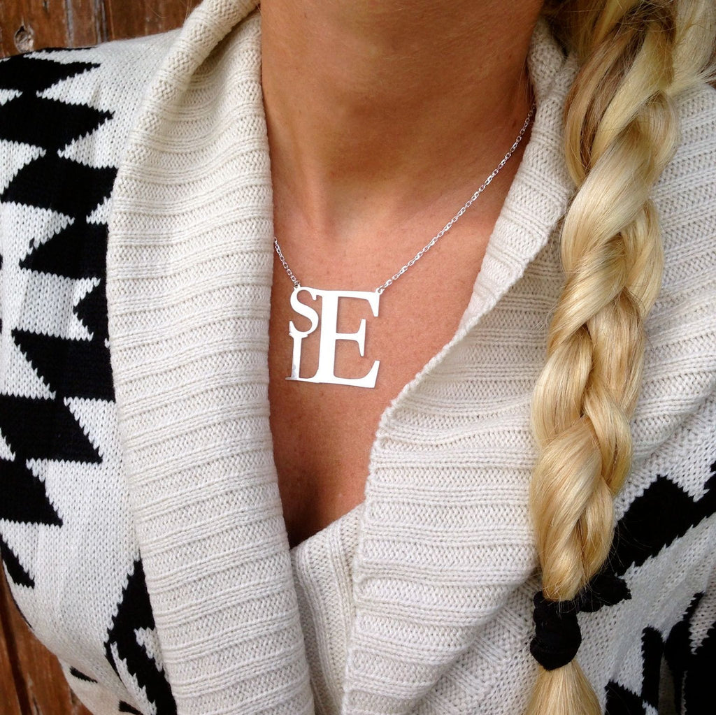 Wear I Love Jewelry Auctions's Stacked Modern Monogram Necklace for a preppy, personalized style. Be trendy and chic with this unique style.