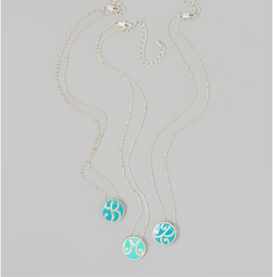 Swirly Turquoise Initial Necklace - Silver