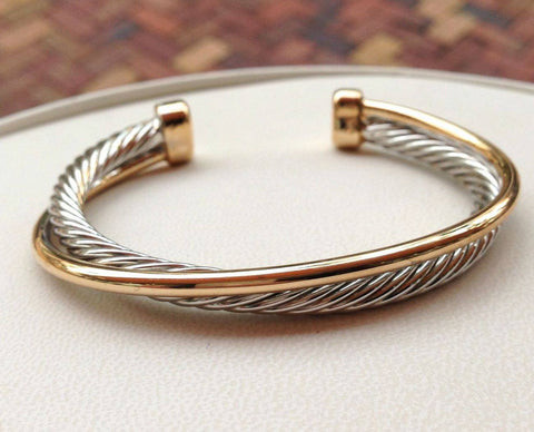 DY Inspired Gold & Silver Layered Cable Cuff