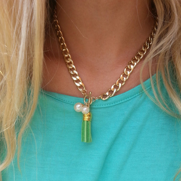 Green Tassel Necklace