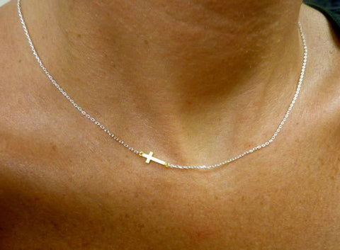 Asymmetrical Cross Necklace - Mixed Metal