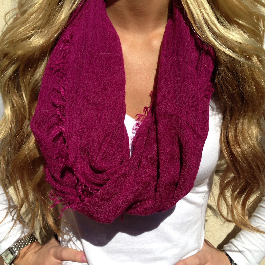 Magenta Frayed Scarf