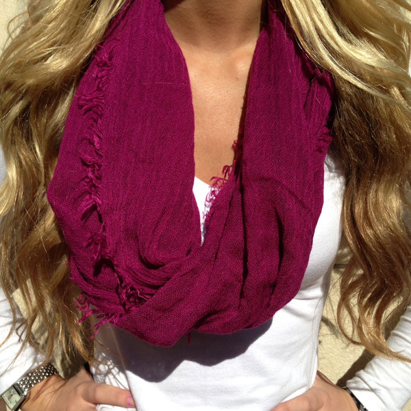 Magenta Frayed Scarf