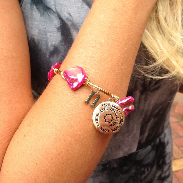 Live Love Laugh Pink Shell Initial Bangle