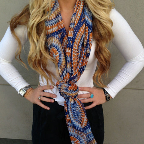Blue & Rust Drop Scarf
