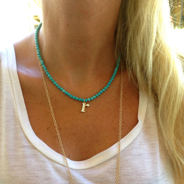Turquoise Beaded Initial Necklace