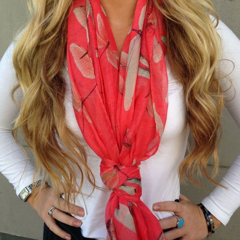 Coral Dragonfly Scarf