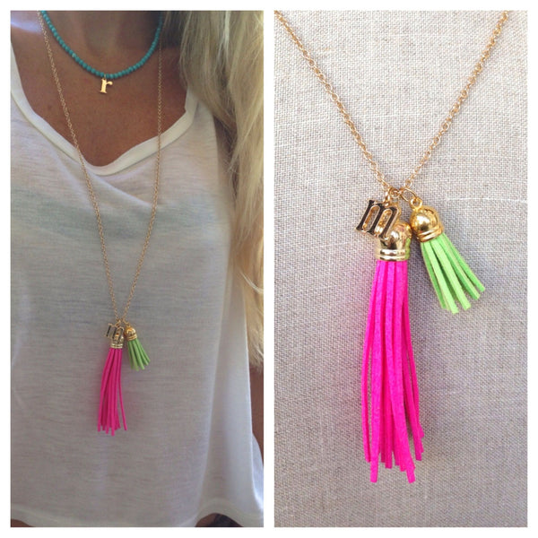 Double Tassel Initial Necklace