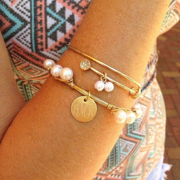 Pretty in Pearls Monogram Bangle Set