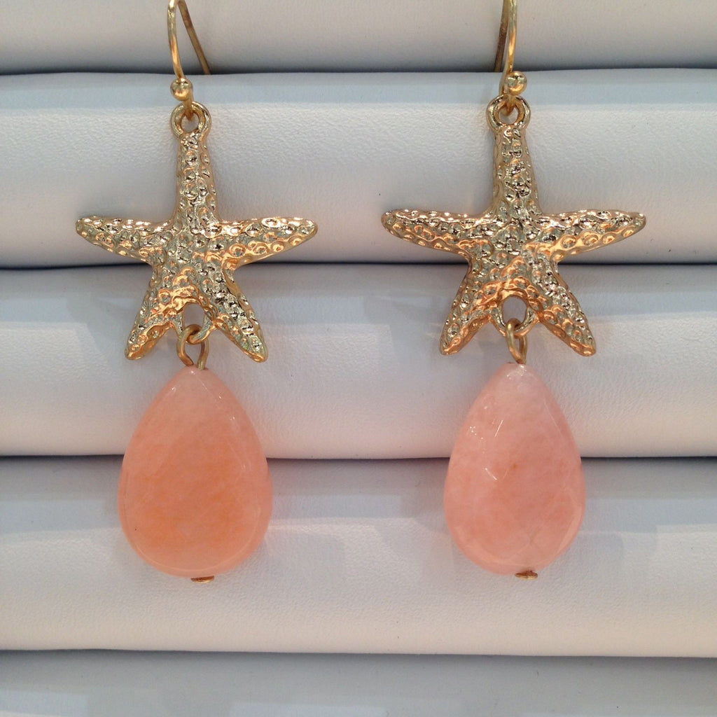 Starfish Peachy Seaglass Drop Earrings