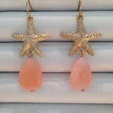 Starfish Peachy Seaglass Drop Earrings