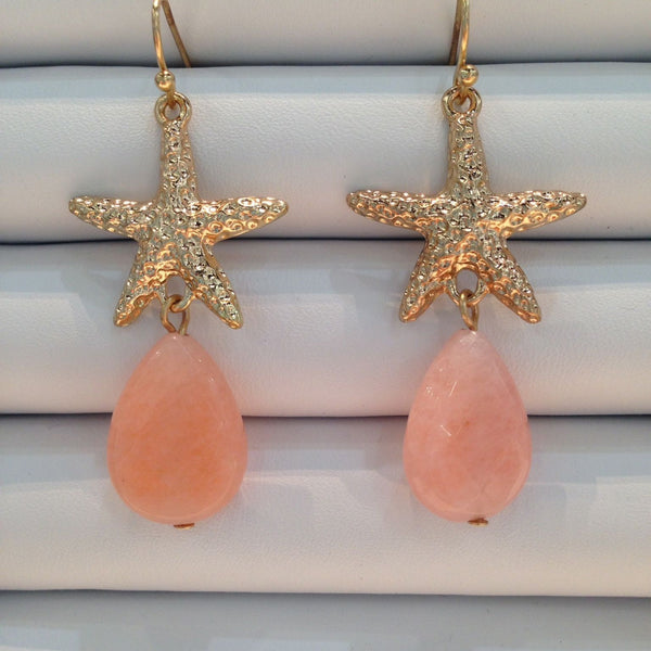 Starfish Peachy Seaglass Drop Earrings