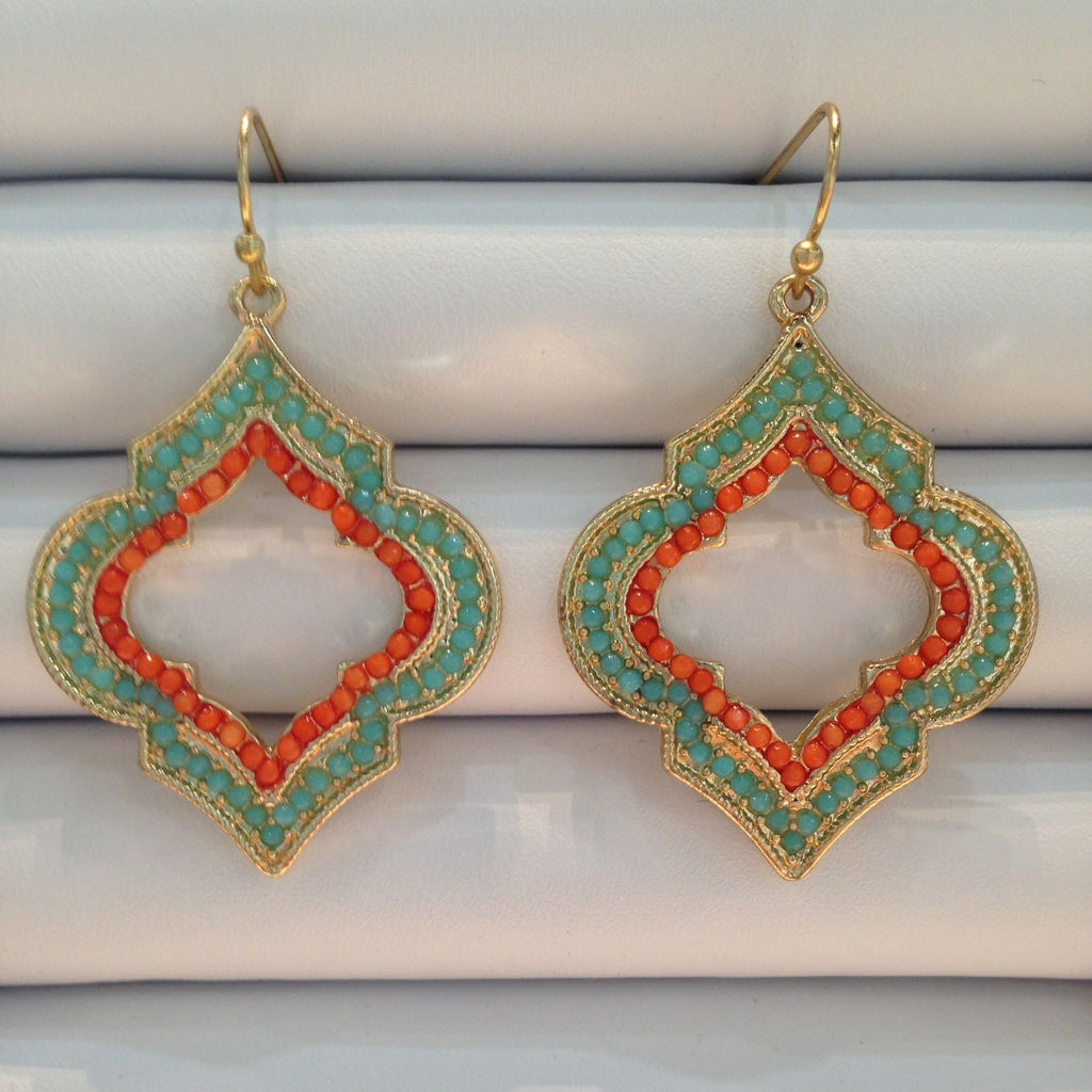 Coral & Teal Marrakech Drop Earrings