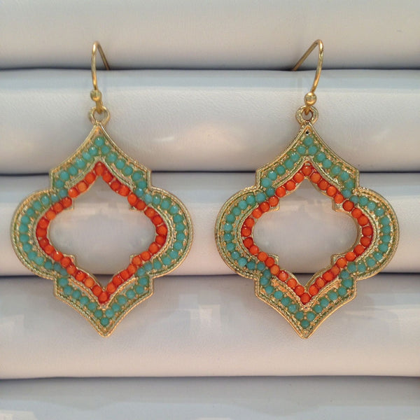 Coral & Teal Marrakech Drop Earrings