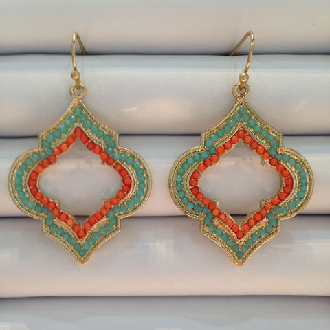 Coral & Teal Marrakech Drop Earrings