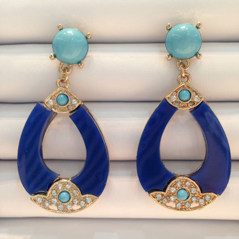 Navy Deco Drop Earrings