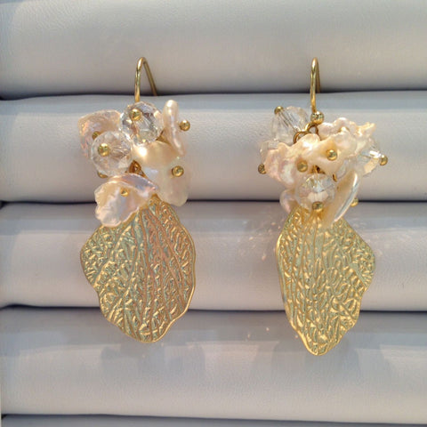 Leafy Pearl Cluster Earrings