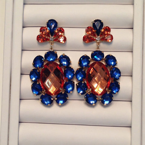Blue & Peach Crystal Drop Earrings