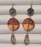 Grey, Peach & Crystal Faceted Drop Earrings