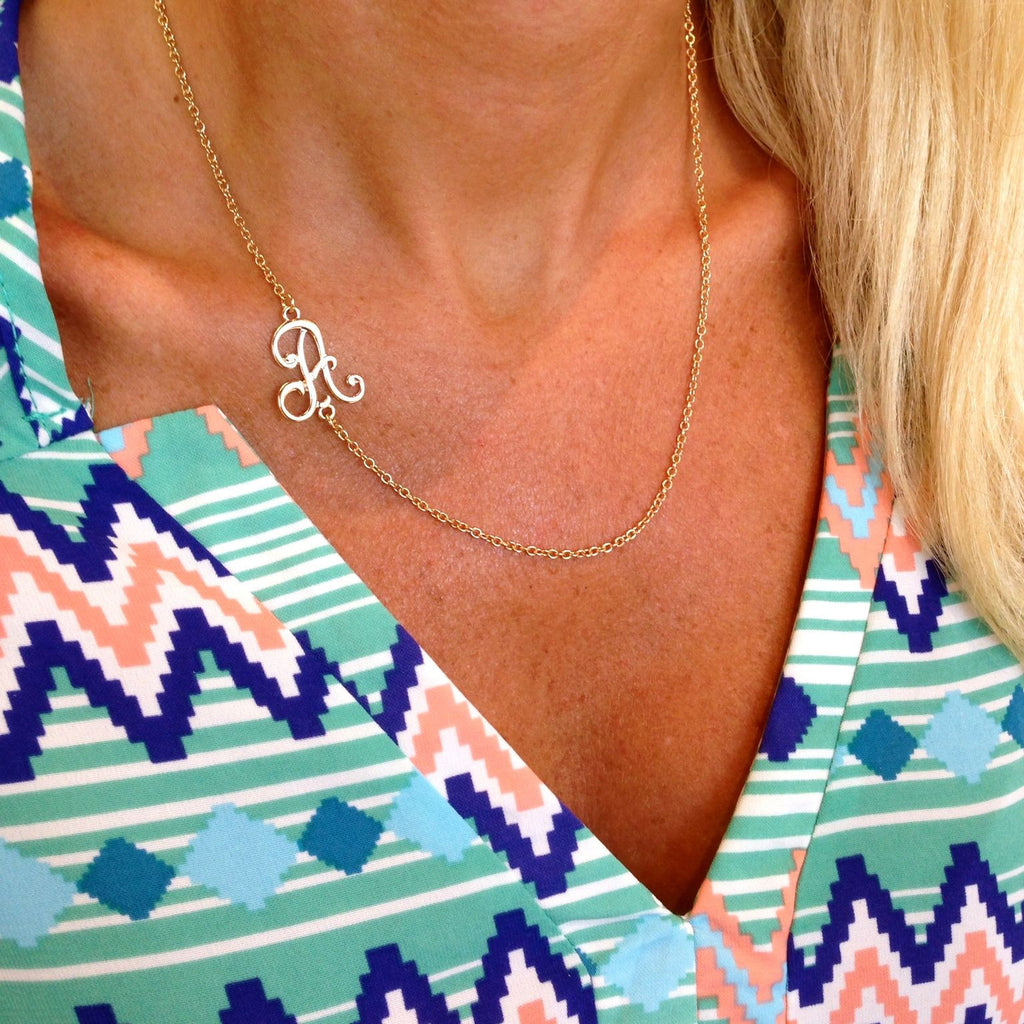 Asymmetrical Script Initial Necklace