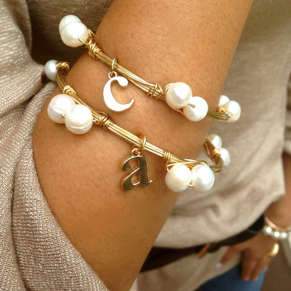 Pretty in Pearls Initial Charm Bangle