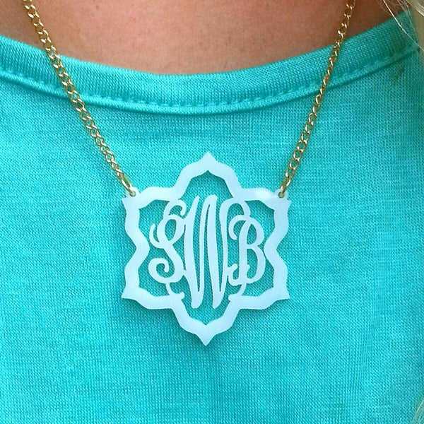** SPRING INTO COLOR ** Jordann Jewelry Magnolia Acrylic Monogram Necklace - 1.6 Inch ** ILJA FAVORITE **