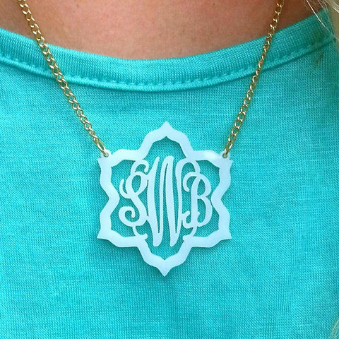 ** SPRING INTO COLOR ** Jordann Jewelry Magnolia Acrylic Monogram Necklace - 1.6 Inch ** ILJA FAVORITE **