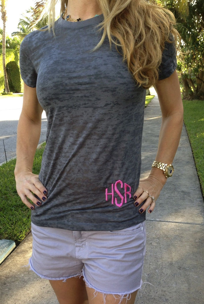 Gray Monogrammed Burn Out T-Shirt